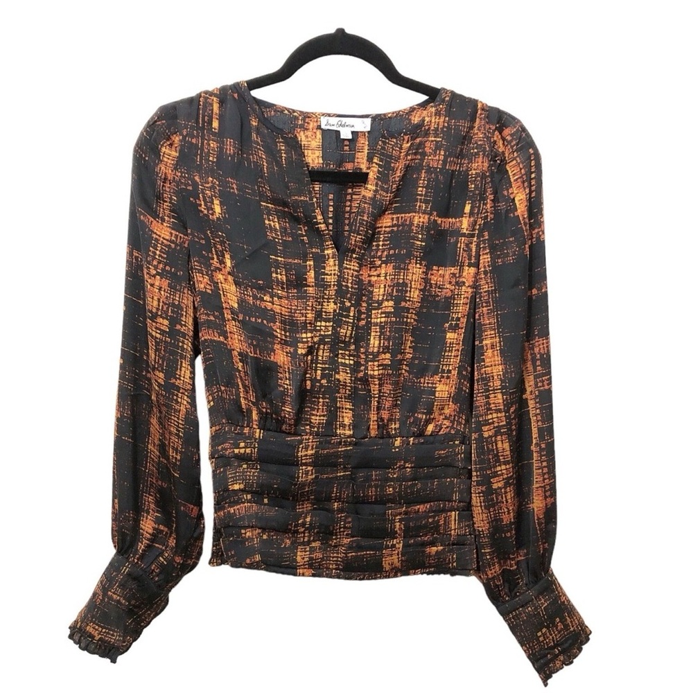 Sam Edelman Black and Orange / Golden elegant Blouse Long Sleeve